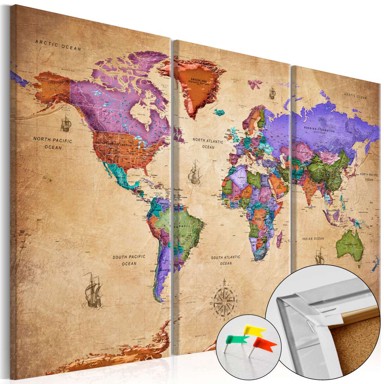 Slika na plutenoj podlozi Colourful Travels (iz tri dijela) [Cork Map] 120x80